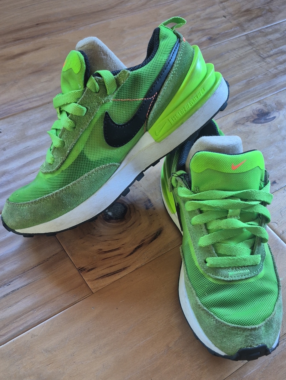 Nike Kids' Neon Green & Black Mesh Suede Sneakers